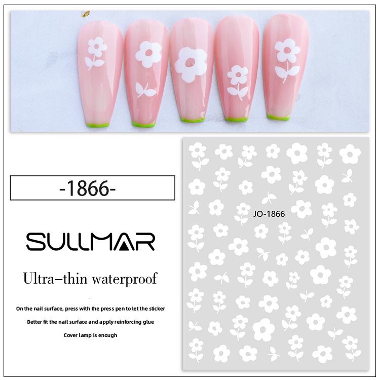

Элегантные белые наклейки для ногтей акварелью в виде пятилепестковых цветов с клейкой основой.