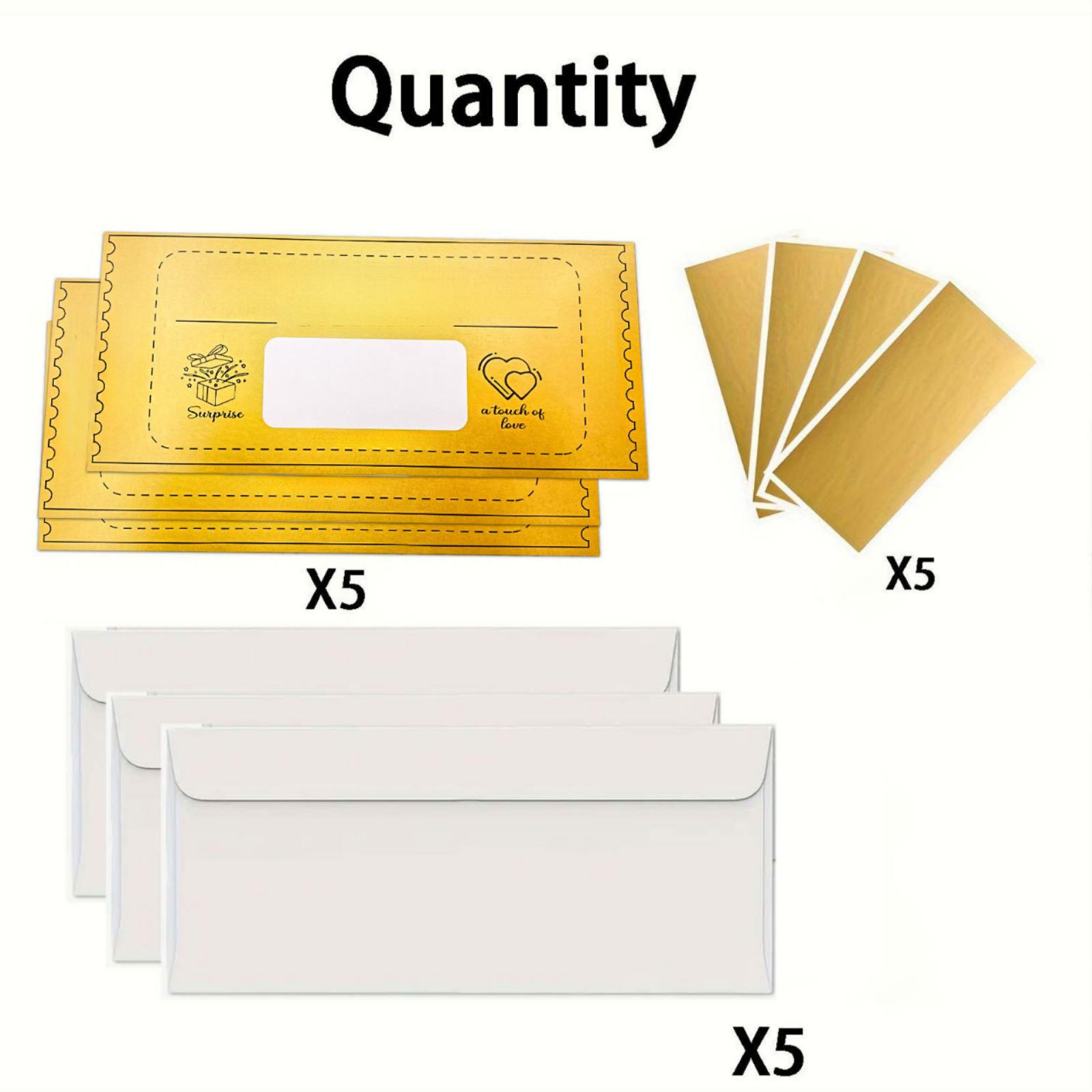 Golden With Envelopes, Scratch Off Card Surprise Gift Reveal, Card As Perfect For Birthday Wedding Concert Cinema Voucher Raffle Gift One Size золотой