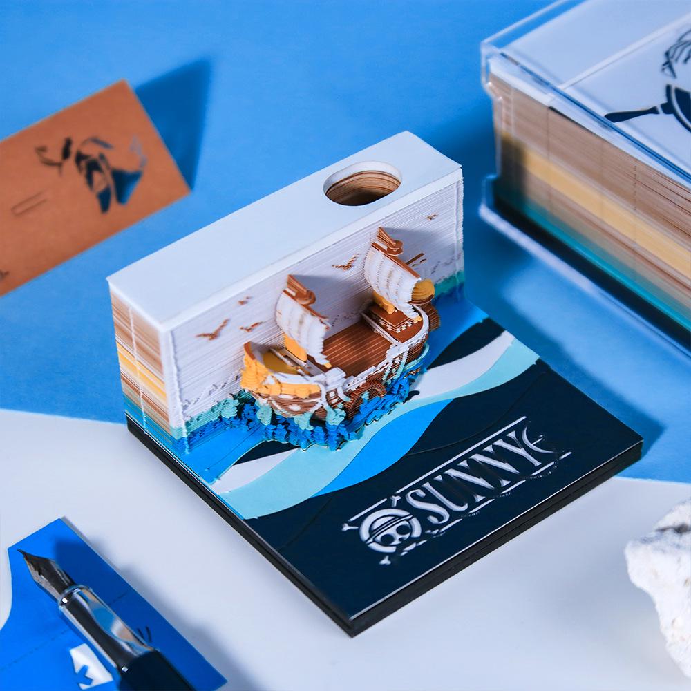 

One Piece 3D Stereo Sticky Notes Book – Anime Creative Gift Ornament with Paper Carving Tear-off Notes