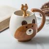 Hand-Painted Ceramic Coffee Cup Set Cartoon Panda Frog Cat Fox Pig Designs Couple's Matching Mugs with Teaspoons Kids Drinking