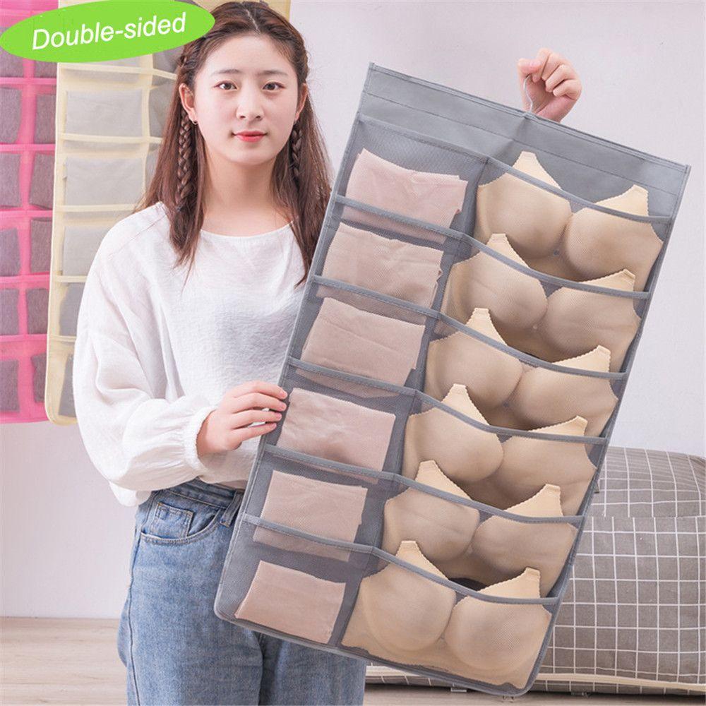 

Двойной боковой подвесной органайзер с несколькими карманами, вешалка для бюстгальтера, вешалка для хранения одежды, сумка для хранения нижнего белья