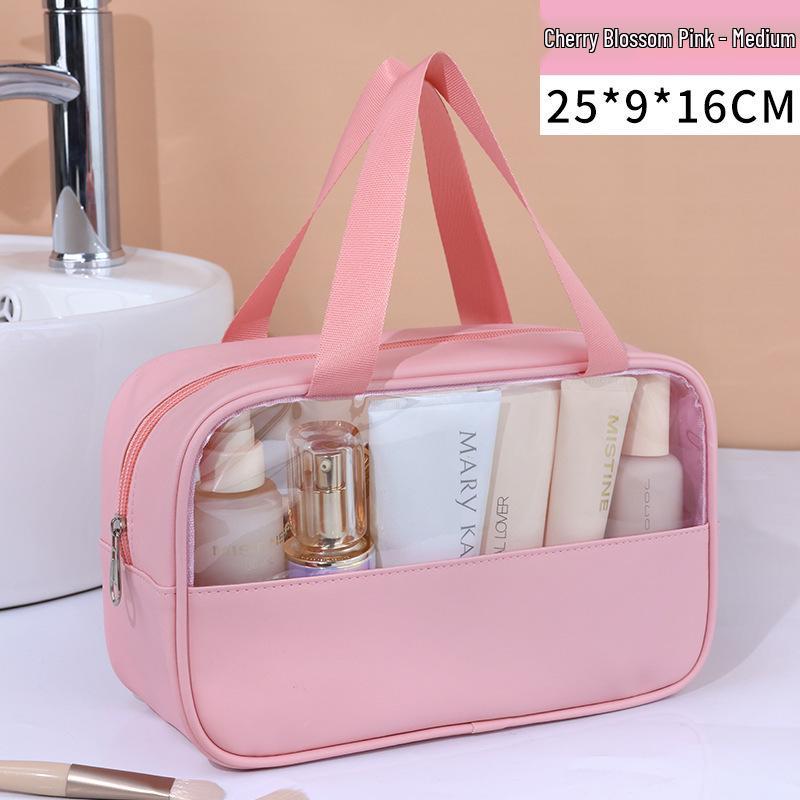 Patchwork Transparent PU Waterproof Toiletry Bag - Large Capacity & Travel-Friendly.