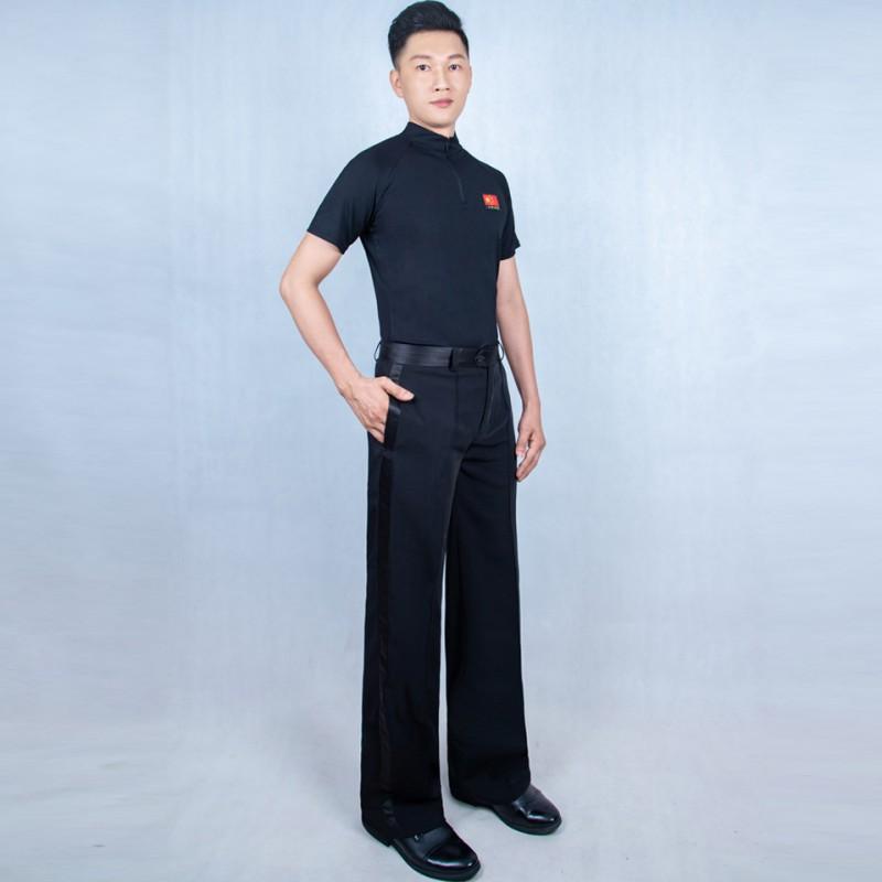 Mens Latin Dance Practice Top Short Sleeve Stand Collar Insert Shoulder Performance Shirt Ballroom Salsa Bachata