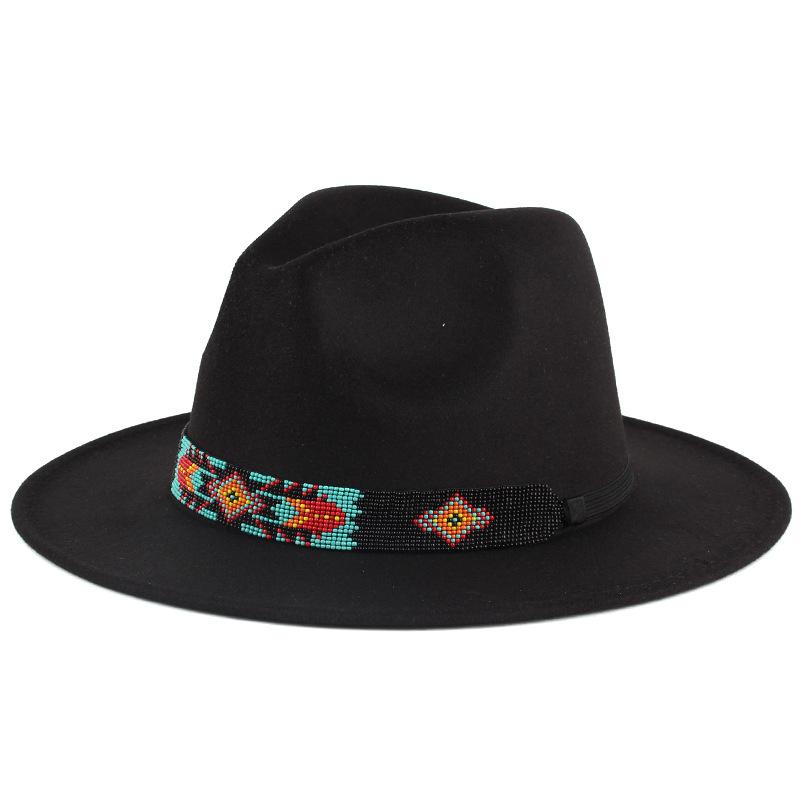 New fashionable women's autumn and winter woolen hat handmade rice beads decorated imitation felt top hat British jazz hat