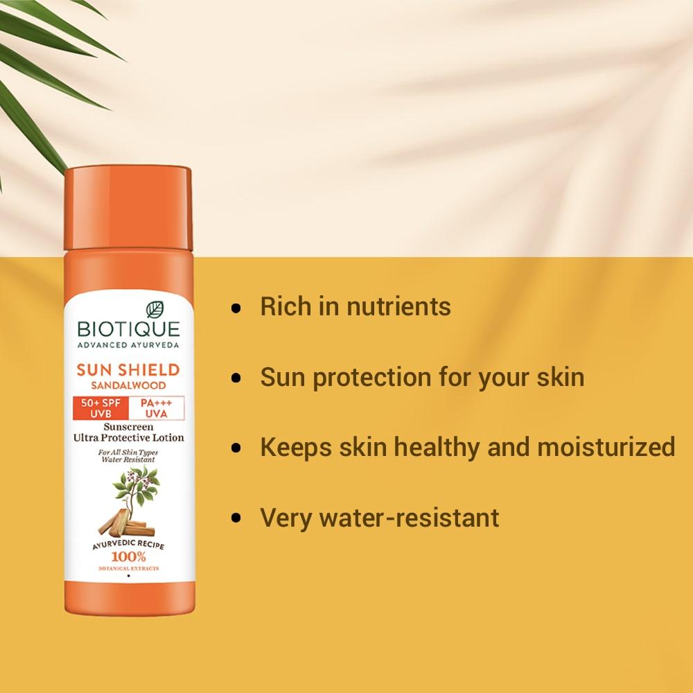 Biotique Bio Sandalwood Sunscreen SPF 50+ Face Lotion 190ml – Ultra Soothing, Water Resistant, Natural Protection