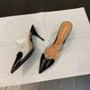 Fashion 2024Patent Leather PVC Pumps Stiletto Sandals Pointed Toe  Straps Heart Detailing At the Toes High Heel Slippers Wedding Shoes