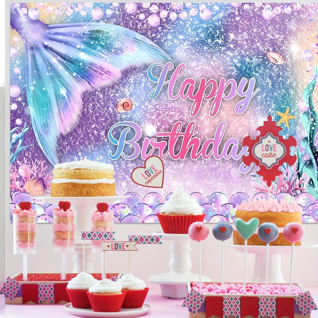 1 piece color fish scales and fish tail birthday theme one-year-old celebration background cloth for photography background