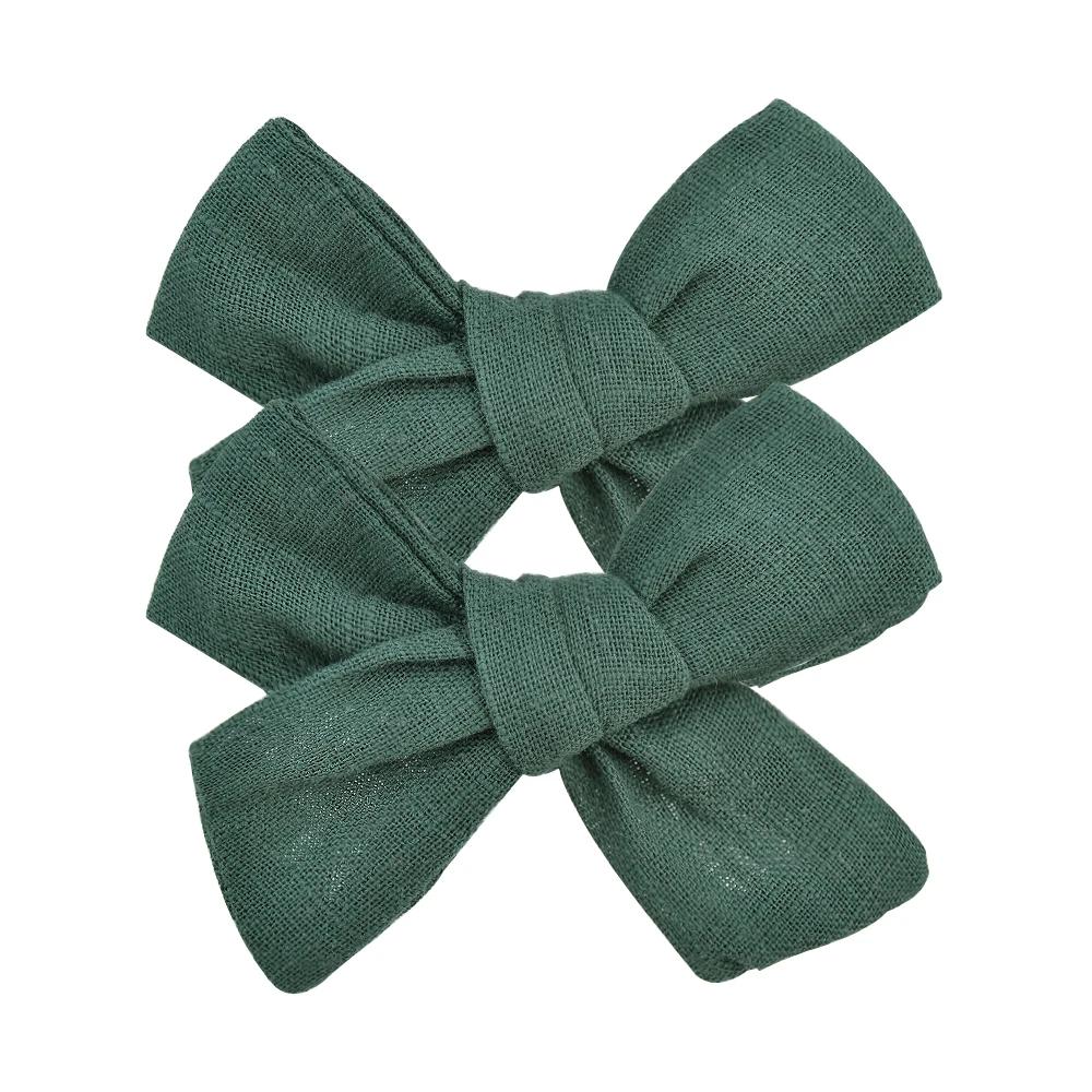 2Pcs/Set 3Inches Cotton Linen Solid Color Bowknot Hair Clip for Kids Girls Handmade Boutique Hair Bows Headwear Hair Accessories