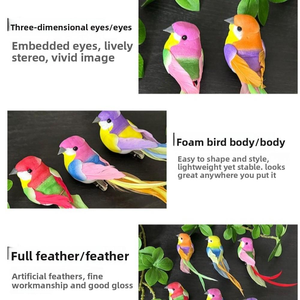 6ks Barevné Simulační Ptáci Fotografické Rekvizity Dlouhosrstý Vrabec Dekorativní Falešný Pták Domácí Dekorace s Klipem