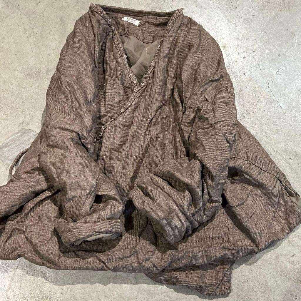 Johnature Damen Chinesischer Stil Gürtel Wintermäntel Einfarbig Langärmlig V-Ausschnitt Vintage Warm Damenmäntel