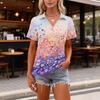 Women's Casual V Neck Short Sleeve Floral Print Polo Shirt Lightweight Summer Top with Collar for Daily Wear