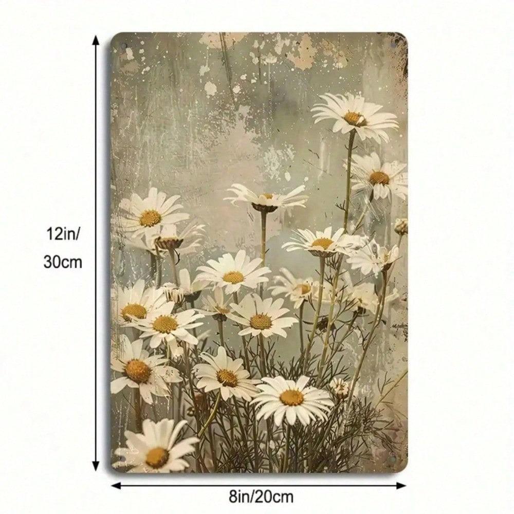 Vintage Daisy Tin Sign 8x12 Inch Floral Wall Art Farmhouse Decor for Living Room Kitchen 20x30 Cm