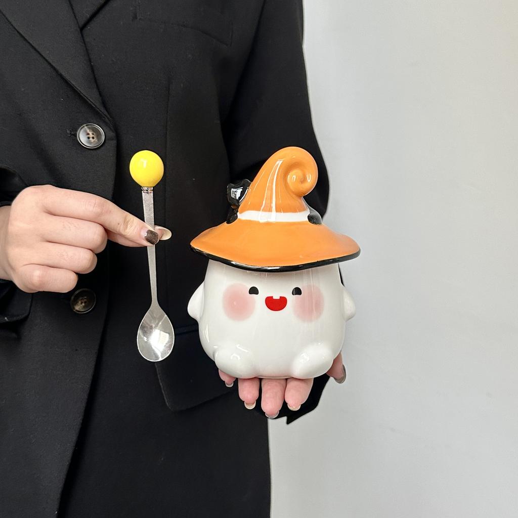 Birthday Gifts High Looking Strange Ghost Mug with Lid Ceramic Cup Gift for Girls