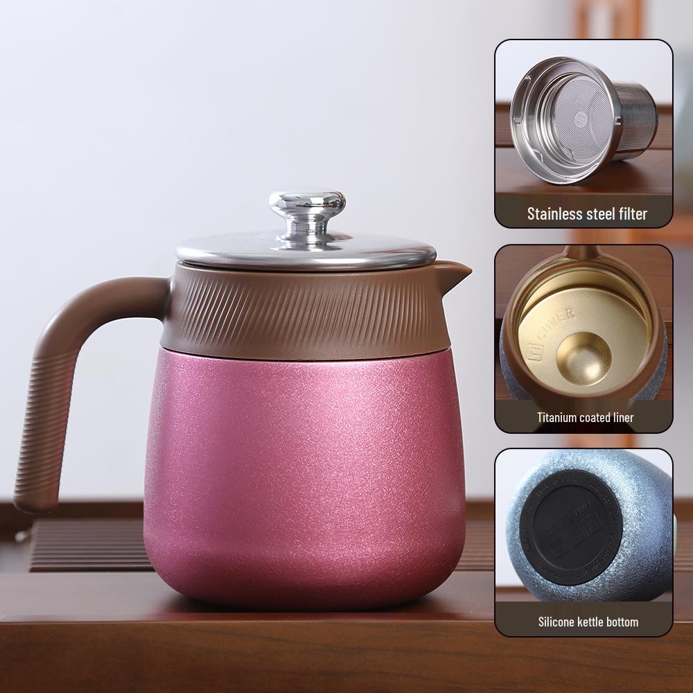 Large-Capacity Titanium-Plated Thermos Flask with Tea Brewing and Separation for Health Preservation