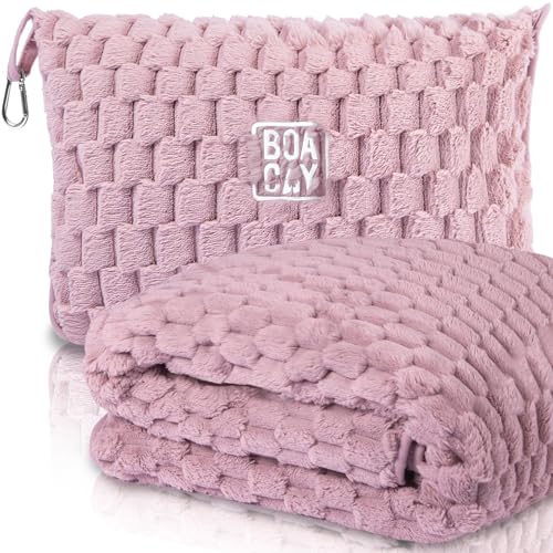 

BOACAY Folding Blanket for Airplanes and Cars - Compact Office Blanket - Pillow for Adults and Kids, Includes Portable Case, Suitcase Strap and Backpa