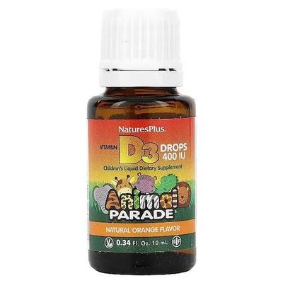 Natures Plus- Animal Parade, Vitamin D3 Drops, Natural Orange, 400 IU, 0.34 Fl Oz (10 Ml)