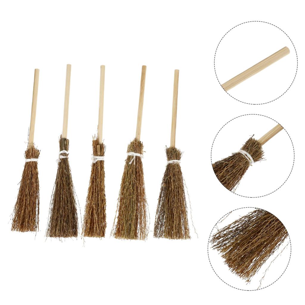 Iplusmile Mini Handwoven Brooms, Miniature Brooms, Resin Props for Halloween and Dollhouses, Set of 5