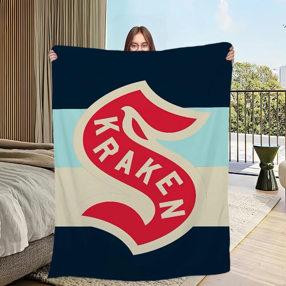 Seattle Kraken Ice Hockey Flannel Plush Blanket for Living Room Bedroom Office Travel Soft Warm Cozy Gift