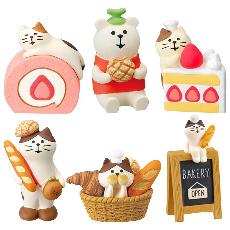 Miniature Cat Figurines Micro Scene Coffeeshop Bookshelf bakery Decoration Garden Resin Craft Japanese style Miniature Ornament
