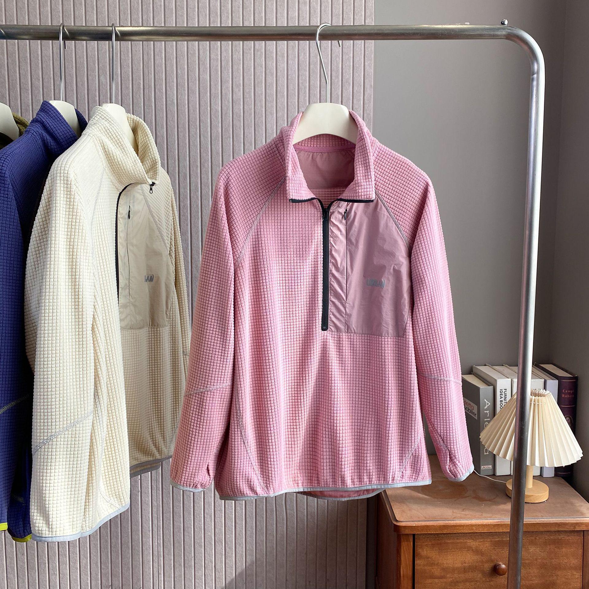 

2025 Autumn/Winter Couple s Textured Waffle Half-Zip Stand Collar Fleece Sweatshirt S