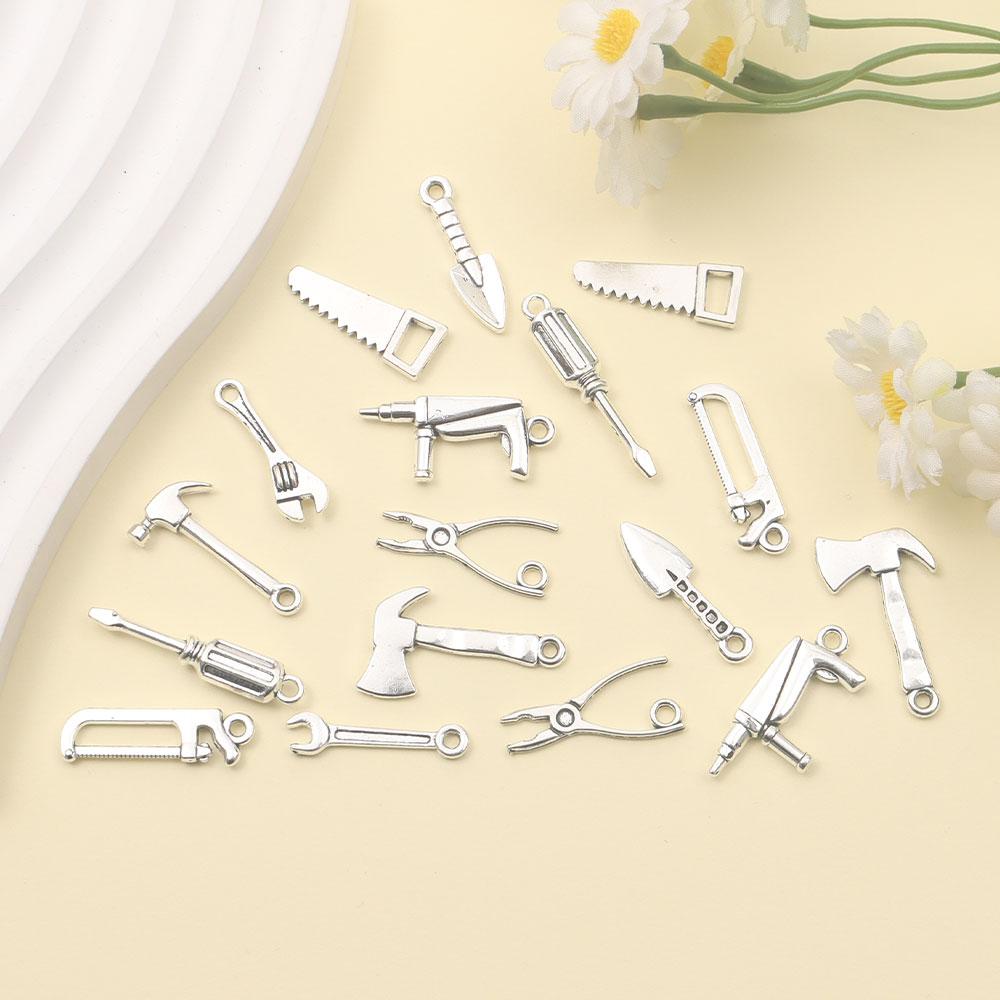 6/12/20pcs Alloy Material Tool Handle Hammer Handle Pendant Home Tool Pendant DIY Bracelet Necklace Earrings Jewelry Making Accessories