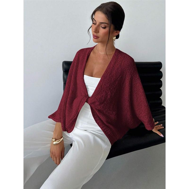 Criss-cross Solid Sweater For Women Deep V-neck Full Sleeve Loose Short Tops Autumn Elegant Female Daily Casual Outerwear