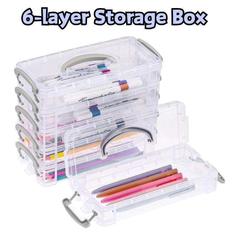 6-layer Organizer Portable Storage Box Stackable Storage Box With Lid Clear Plastic Organizer Drawers Storage Case With Handle