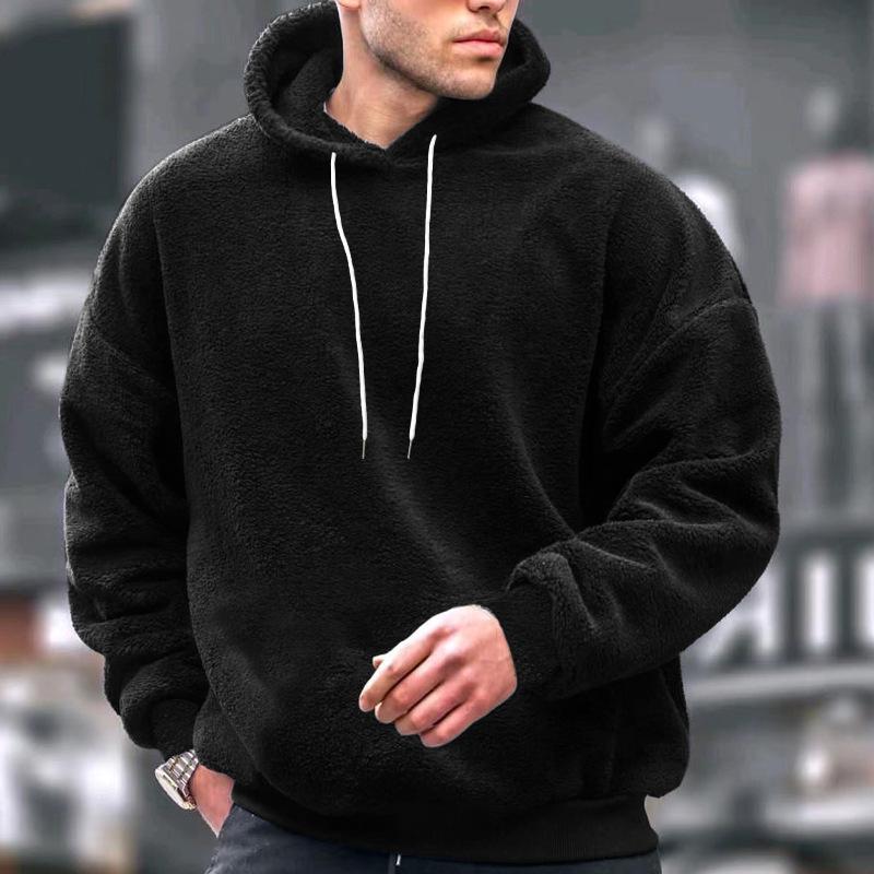 

Autumn/Winter Plus Size Men s Hooded Fashion Sweatshirt - Coral Fleece Jacket Medium чорний