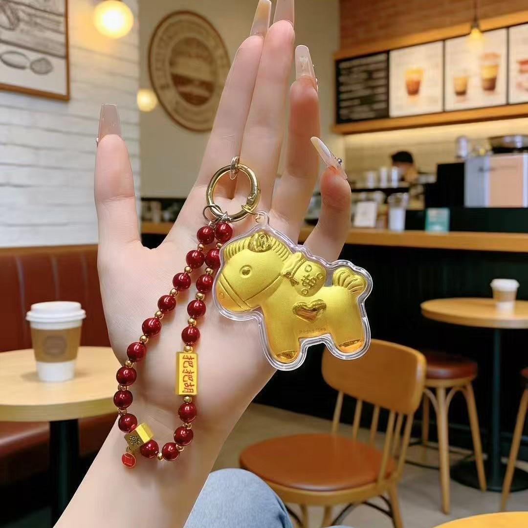 2026 Year of the Horse 999 Pure Gold Little Horse Pendant Keychain Ornament.