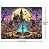 A Halloween Town Photography Background  Mysterious Gothic Architecture and Glowing Pumpkins  Full Moon