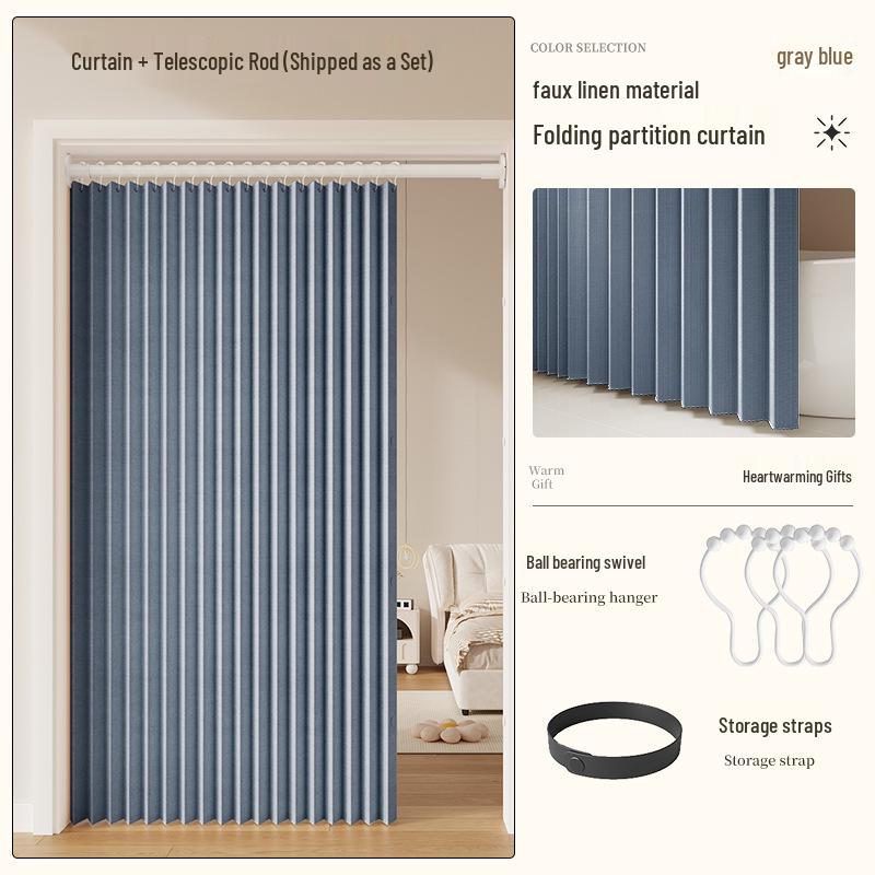 

Складаний дверний шторка під льон: Світлоблокуюча, звукоізоляційна, пилозахисна перегородка для кухні, вітальні та спальні. Fits door 55-75cm: Curtain 80x180cm + Rod 0.8m