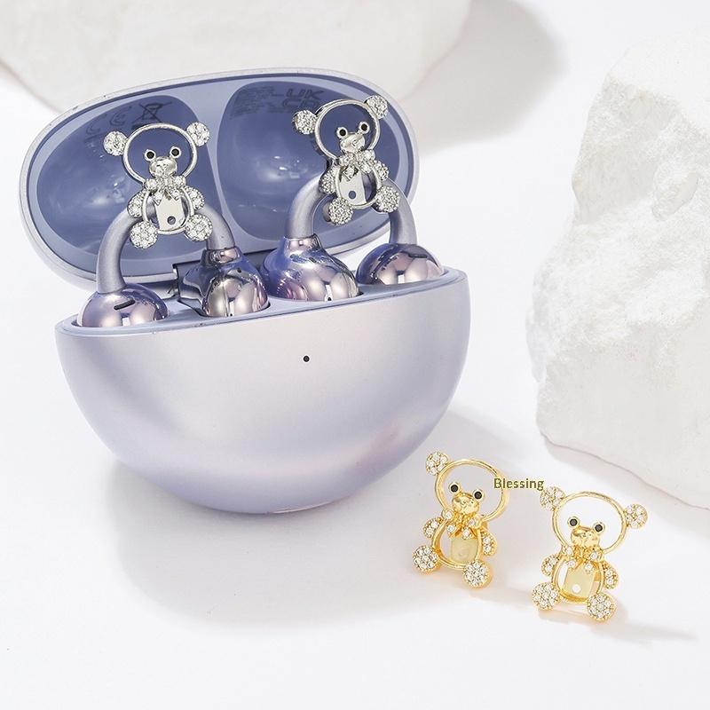 Bling Rhinestone Butterfly Ear Clip Earrings 2 Pieces Anti-Lost Holder for Wireless Earphone Female Prom Gift