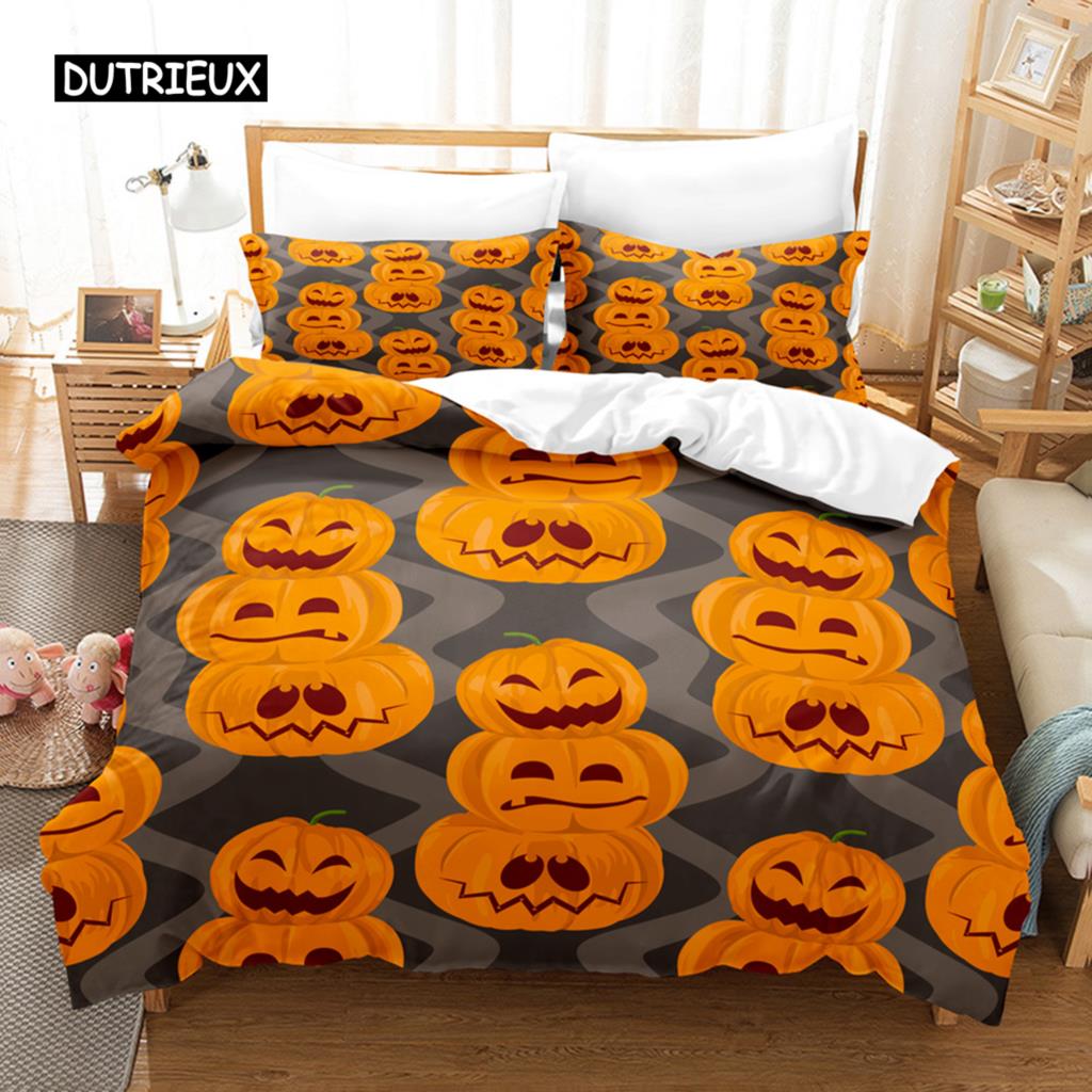 Halloweenský povlak na přikrývku Kreslená dýně Twin povlak na přikrývku Lucerna Ložní souprava Polyesterový povlak na přikrývku s duchem pro děti Chlapce Dívky