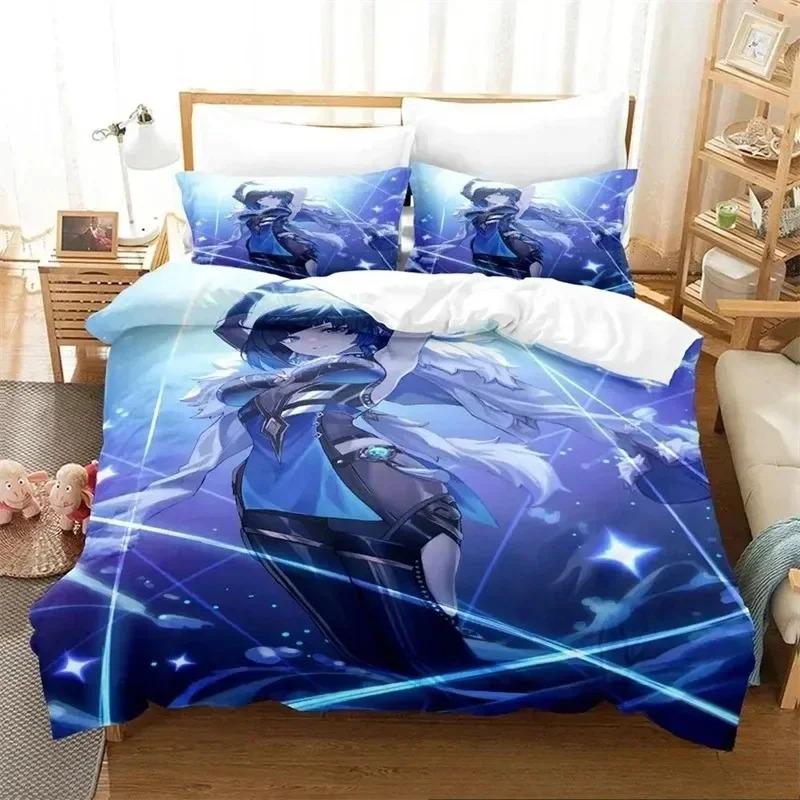 Anime Game Yelan Genshin Impact Bedding Set 3D Printed Suitable for Bedroom Duvet Cover Set With Pillowcases Kids Home Textile