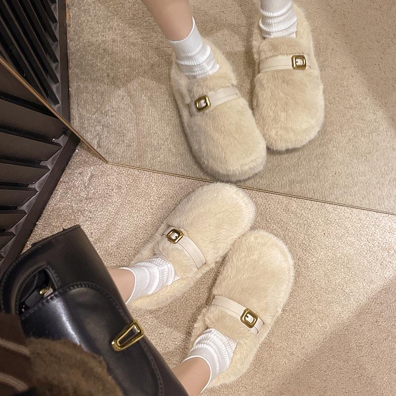 Mao Mao shoes outer wear women's 2025 autumn and winter new two wear fleece warm one pedal thick sole comfortable height increase cotton shoes women