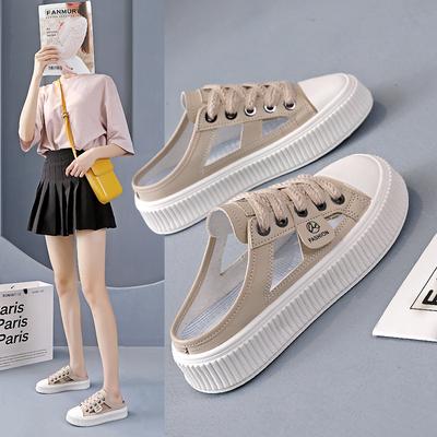 Moda de Verano 2025 Mujeres Medias Zapatillas Zuecos Huecos de Diseñador Sandalias con Cordones Sandalias de Playa para Mujer Transpirables Sandalias De Mujer
