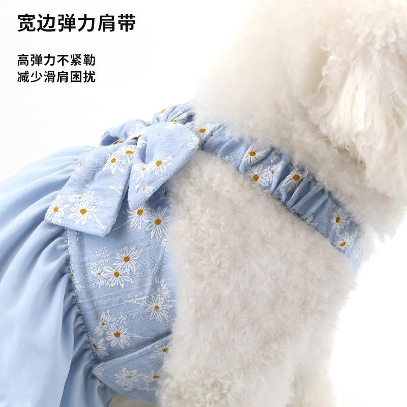 Cute Dog Skirt Cotton Pet Breathable Dress Teddy Little Daisy Skirt Chest and Back Clothes Pet Products