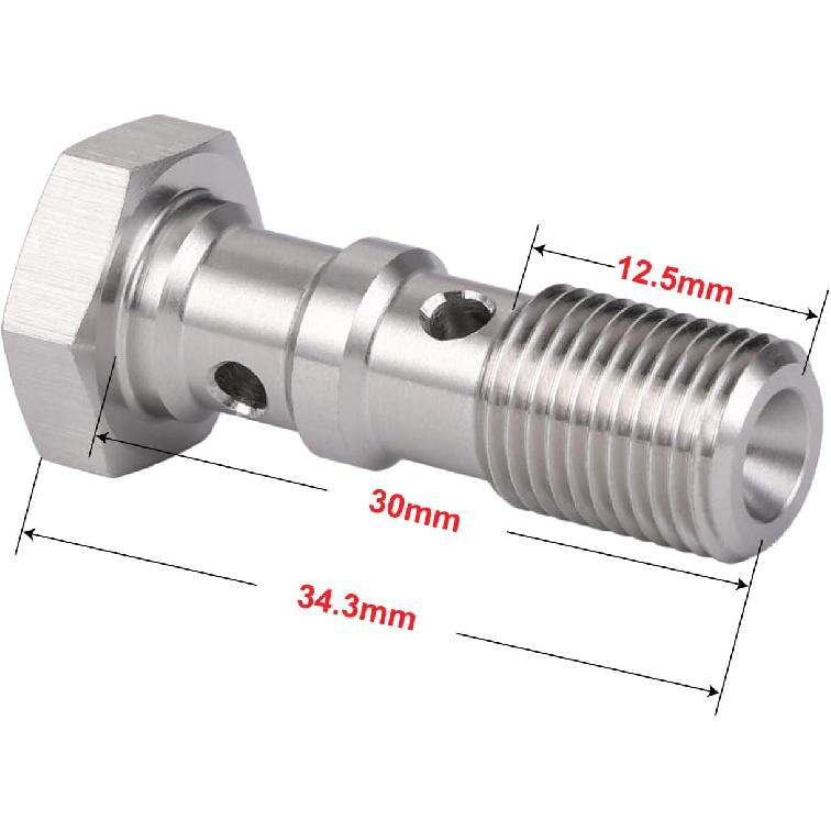 M10x1.0 Metric Stainless Steel Double Banjo Bolt Brake Fitting Adapter 30mm Long with Copper Washers