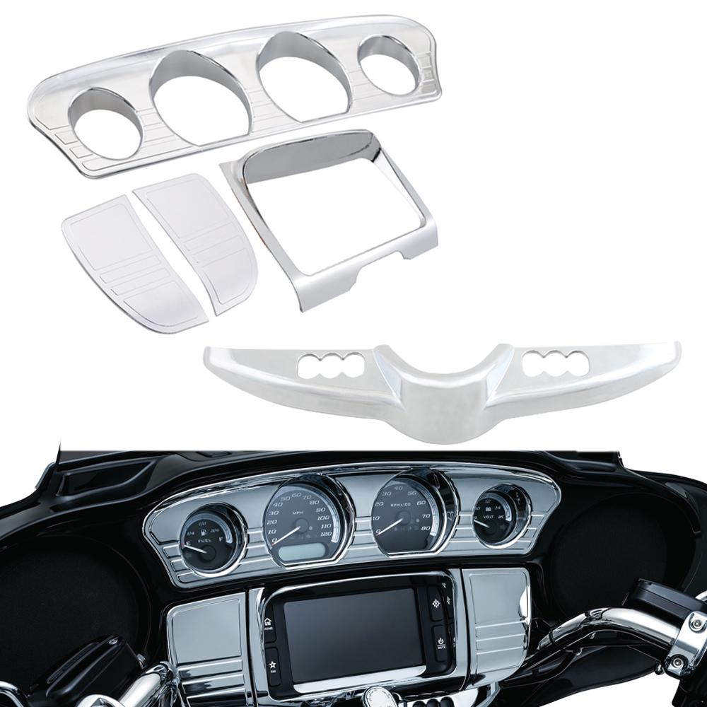 Motorcycle Accessories Inner Fairing Tri-Line Gauge Stereo Switch Cover Accent Trim Chrome For Harley Electra Glide Street Glide