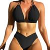 Bikini Sexy Nylon Couleur Unie Mode Européenne et Américaine Maillot de Bain Deux Pièces pour Femmes