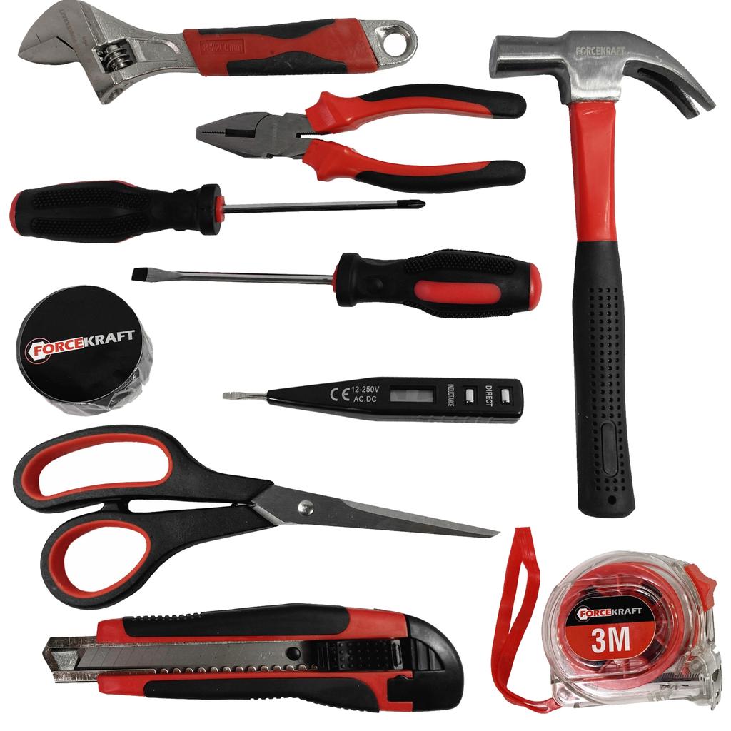 Large 26-piece Tool Set: Combination pliers, screwdrivers, and a hammer, Forcekraft
