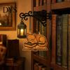Cat Decor for Book Lovers Vintage Bookshelf Light with Sleeping on Design, Retro Lantern Unique Craft Gifts Students Lamp Reading, Decorative