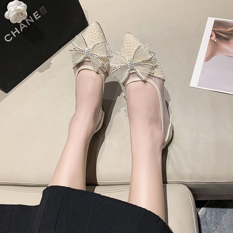 Flat single shoes women's 2025 summer new Doudou shoes with skirts mesh pointed gentle shoes late evening wind sandals tide