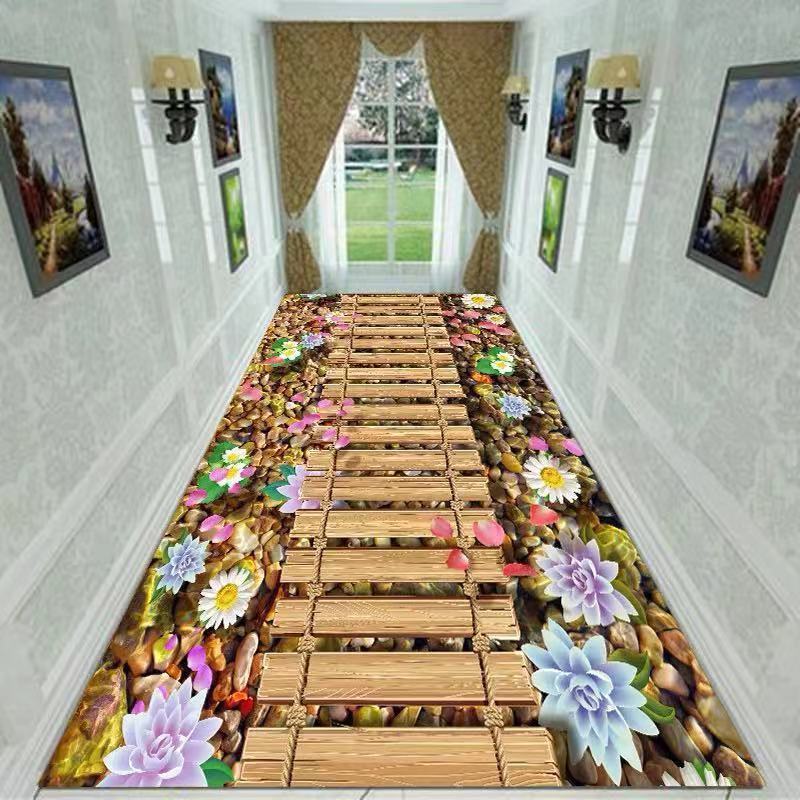 3D Three-dimensional Corridor Long Carpets Grass Stone HALLWAY Rug Can Be Customized Runner Carpet Paved Pastoral Road Stair Mat
