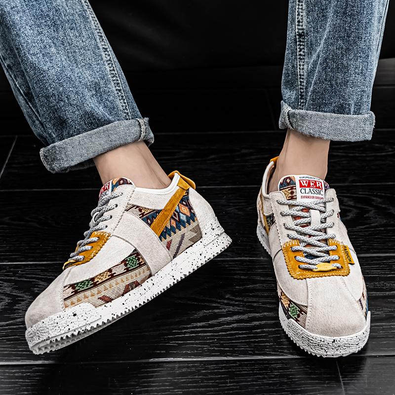 Men’s Printed Sports Shoes Casual Street Style Jogging Sneakers Students Skateboard Shoes Plus Size Height Increase