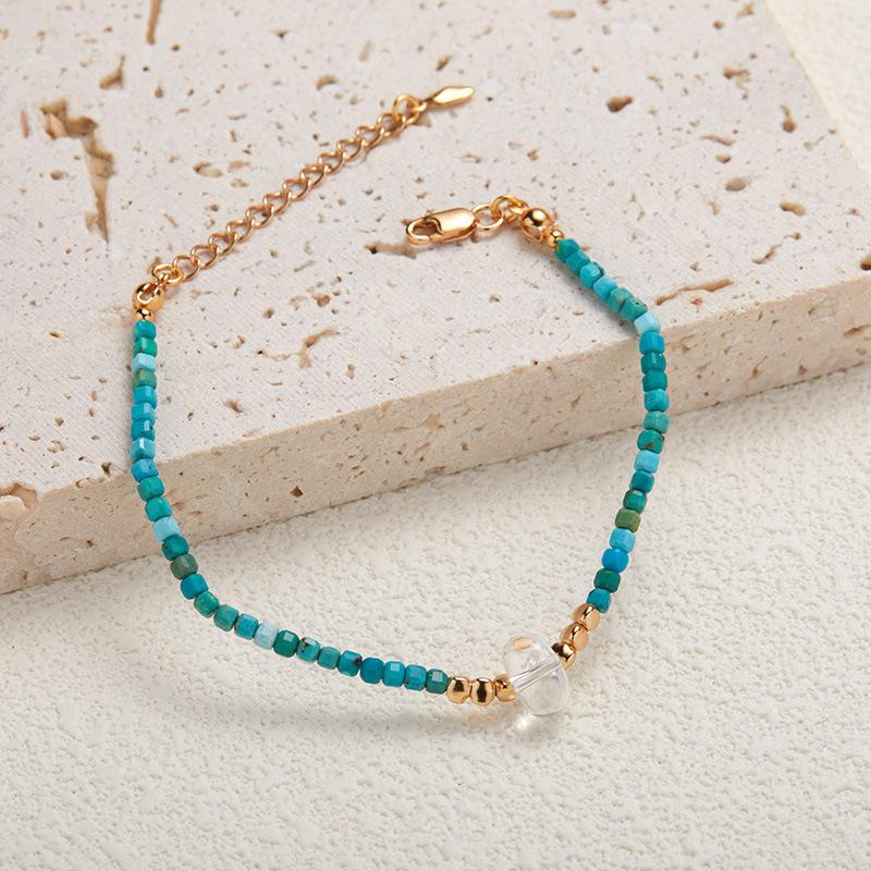Original Design S925 Sterling Silver Natural Turquoise White Crystal Bracelet Women'S Light Luxury Premium Sense Beaded Xiaohongshu