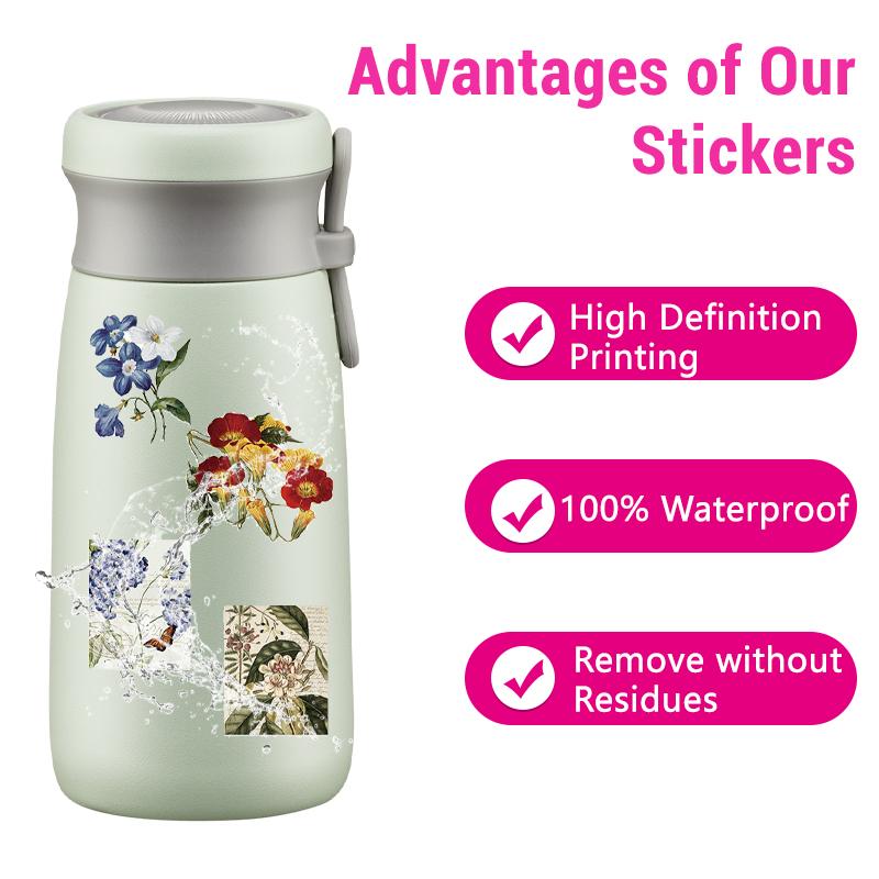 50PCS Transparent Flower Stickers Cute Vintage Transparent Floral Plant Decorative Decals for Scrapbook Laptops DIY Sticker Toy