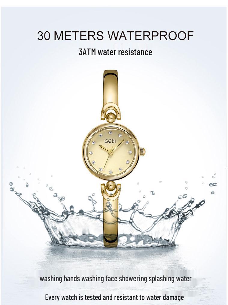 Gedi Niche Student Women's Waterproof Quartz Alloy Bracelet Watch with Simple Round Dial