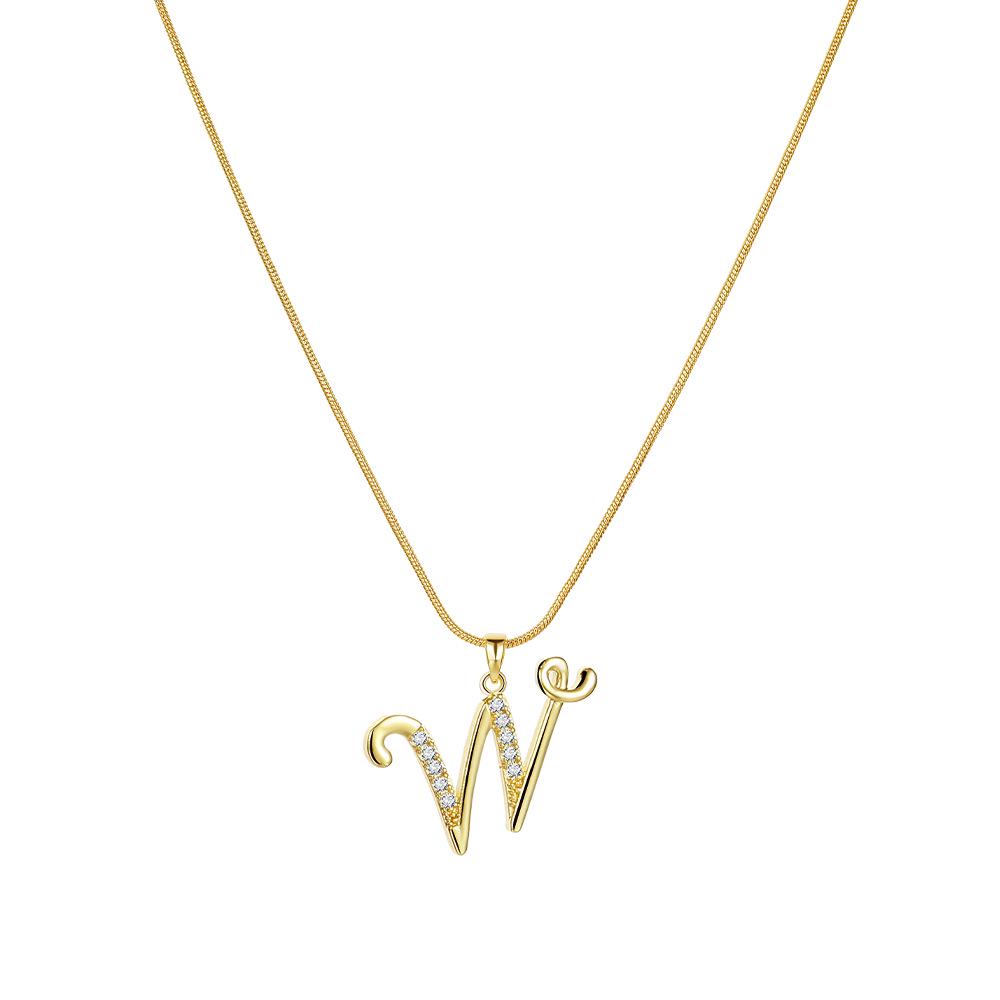 "Elegant 26-Letter Zircon Inlaid Gold Snake Chain Necklace"