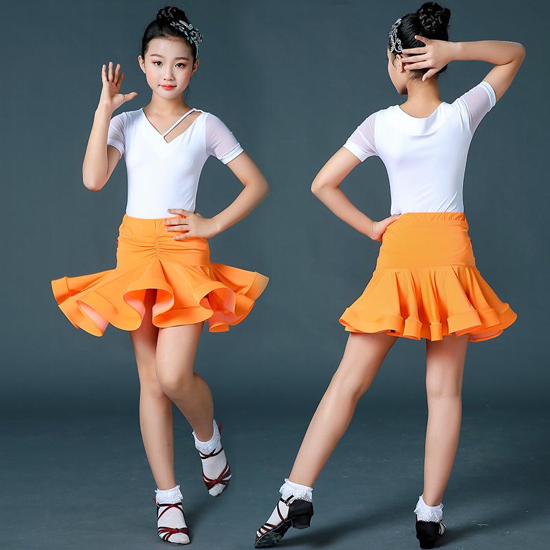 Children's Summer Latin Dance Costume - Girls' Short Sleeve Spaghetti Strap Skirt Set